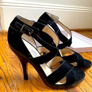 Jimmy Choo Florek Black Suede Platform Heel Sandals